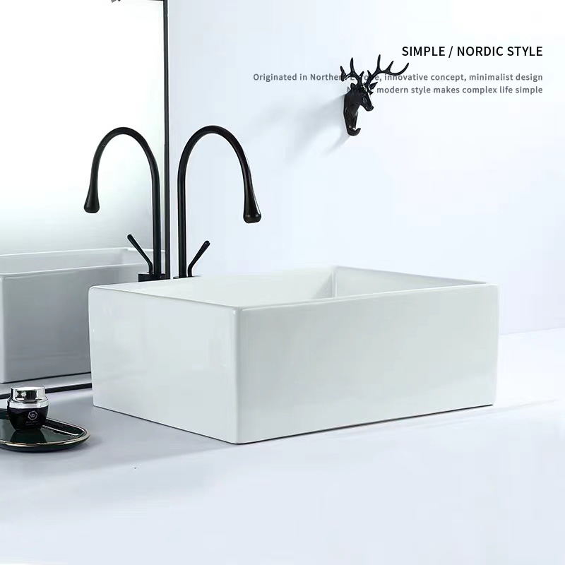 Profundo cuadrado balcón Cuenca Superior lavabo de gran tamaño sola cuenca a prueba de salpicaduras de agua baño lavabo de cerámica lavabo