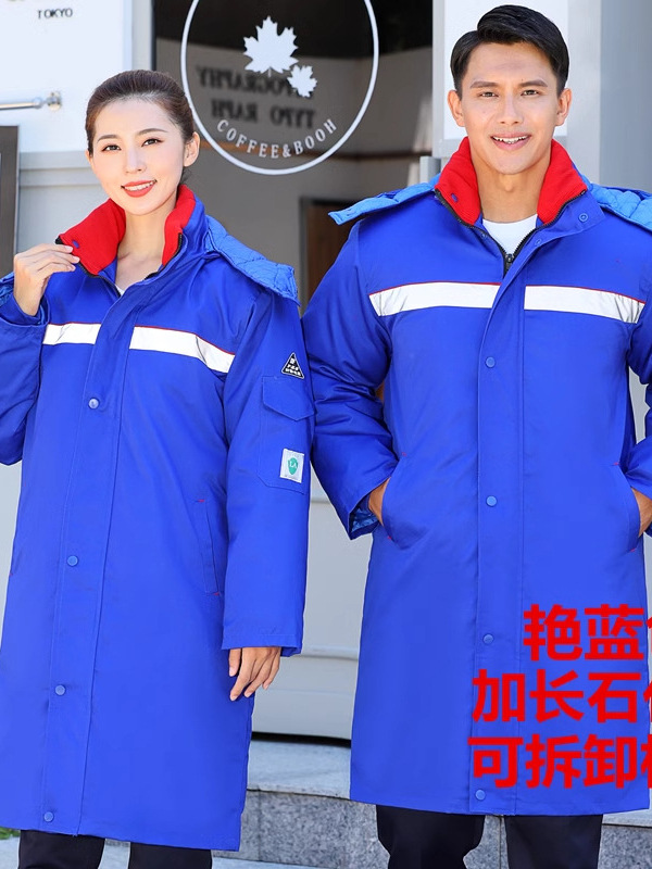 prenda de algodón antiestático alargada y gruesa a prueba de viento, prenda de algodón caliente, prenda de algodón de superficie viva, prenda de algodón de protección contra el trabajo, prenda de algodón superior