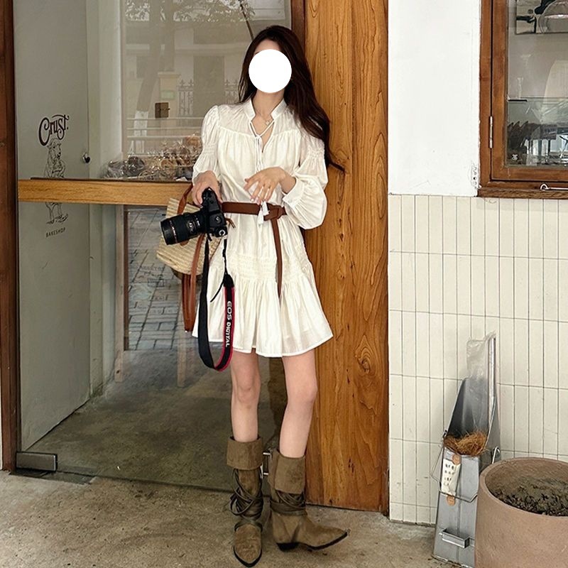 法式别致绝美小个子白色衬衫连衣裙子女2025新款秋季旅游度假短裙|undefined
