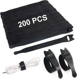 Redamancy 200 Stück Klett Cable Ties, Schwarz Wiederverwendbar