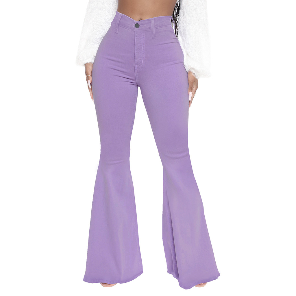 امرأة اليومي أسلوب بسيط اللون الصامد مكتمل الطول مغسول سروال واسع جينز display picture 31