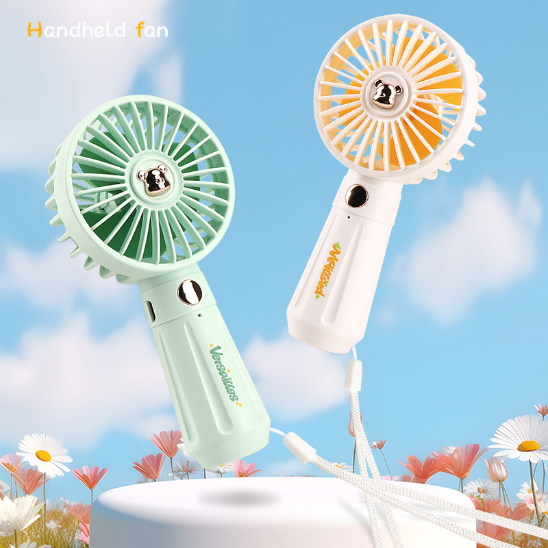 新款小清新電鍍熊公仔手持風扇 手提掛繩三檔風力usb充電迷你風扇