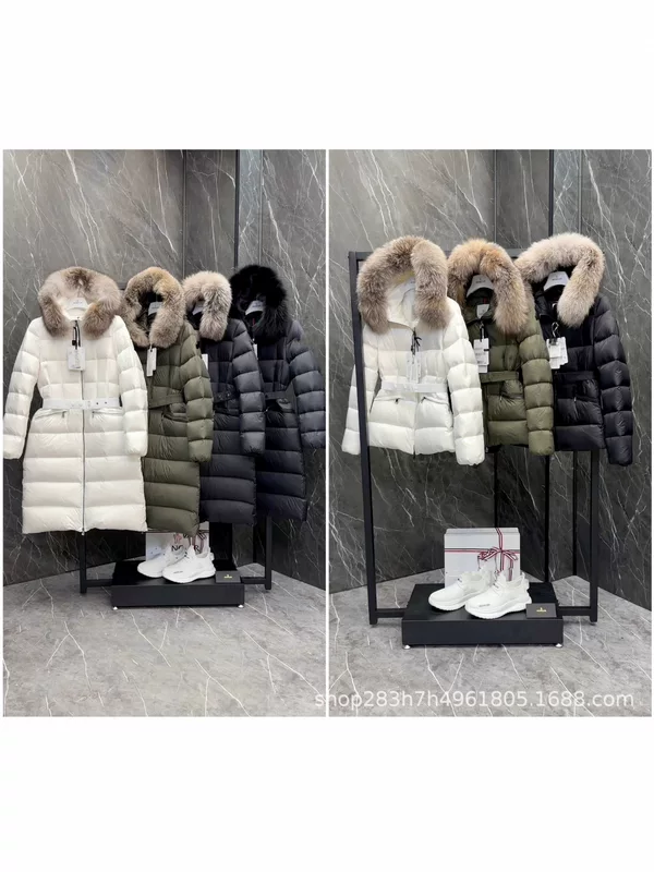 Down jacket, long fitted hoody, belt, mid-length