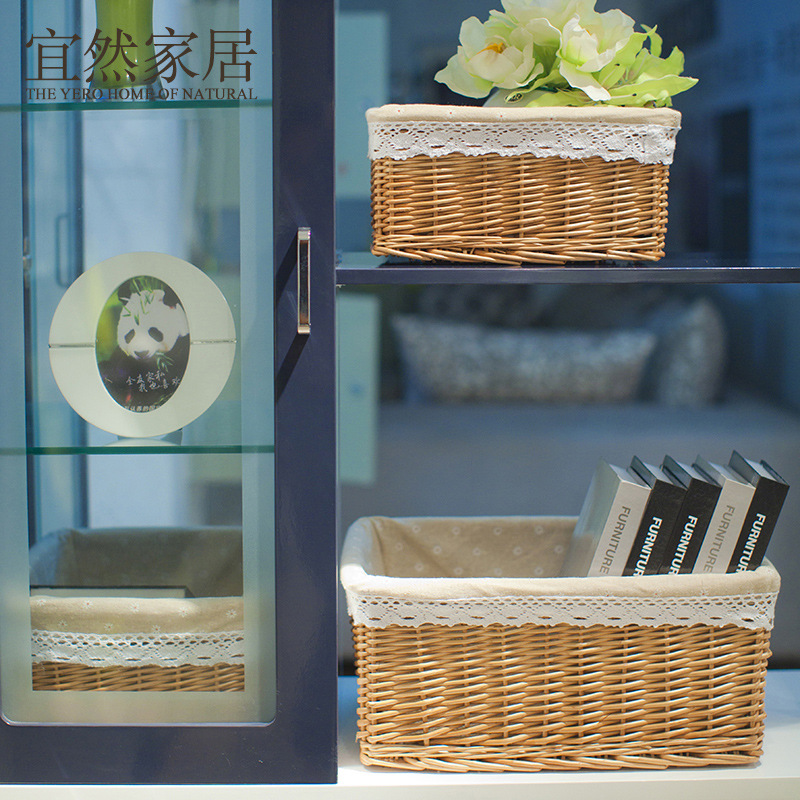 Yiran cesta de almacenamiento de mimbre organización suministros para el hogar supermercado cesta de exhibición cesta de almacenamiento de cajón de ratán tejida a mano