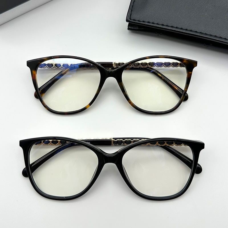 2022 new Chanel style women's plain glasses frame sheepskin chain woven plain glasses CH3408 plain glasses