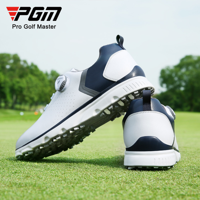 Giày golf PGM nam chống trượt, chống nước, đinh dẻo — XZ226-Trắng Xanh xám