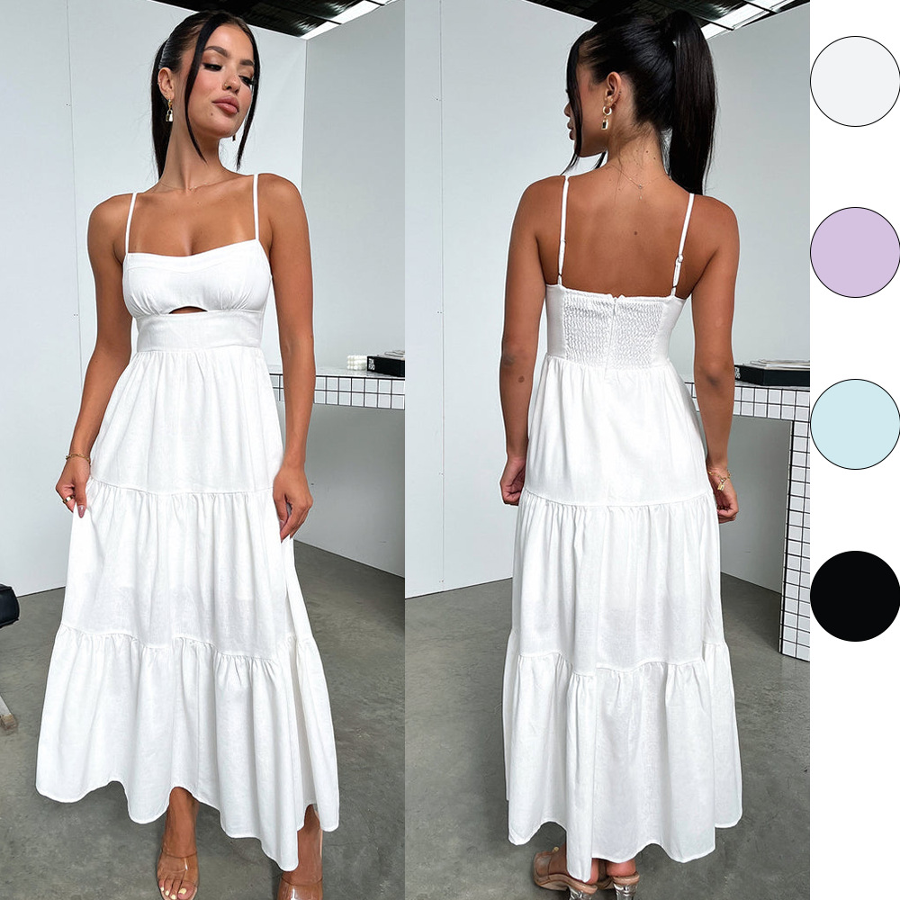 Women's Strap Dress Sexy Strap Ripped Sleeveless Solid Color Maxi Long Dress Holiday Beach Date display picture 1
