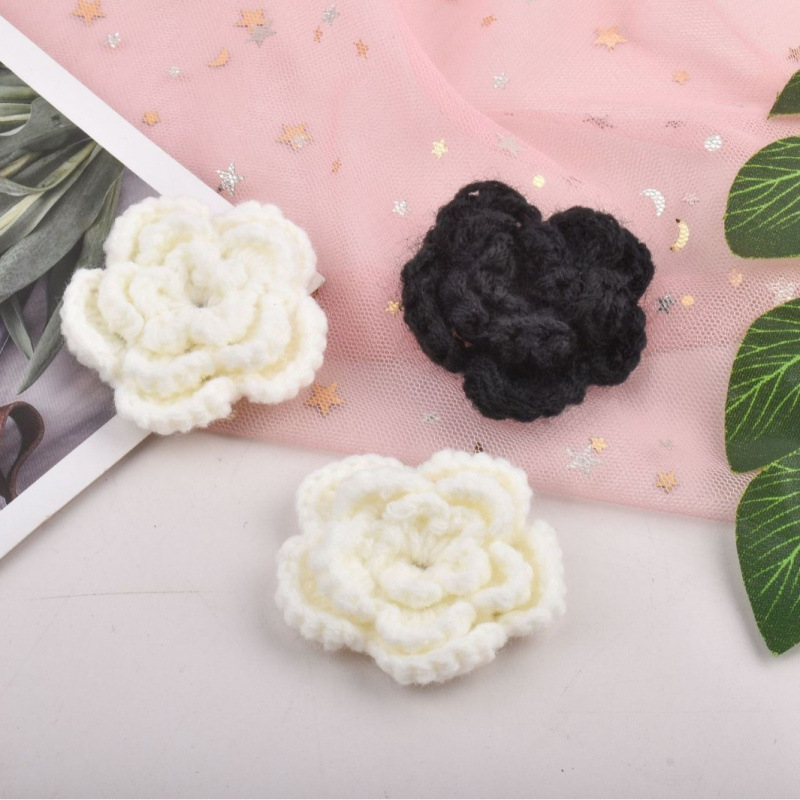 立体三层手钩花编织手工毛线花朵服装辅料包包鞋帽装饰品配件