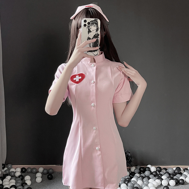 Lencería sexy mujer desgaste enfermera color sólido profundo V rol seductora uniforme Sao traje pijamas envío off