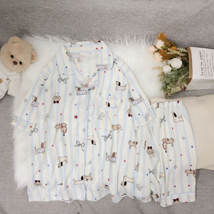 Al por mayor transfronterizo nuevo verano nubes de algodón dibujos animados mangas cortas pantalones cortos pijamas ropa de casa de mujer set ropa de casa de moda