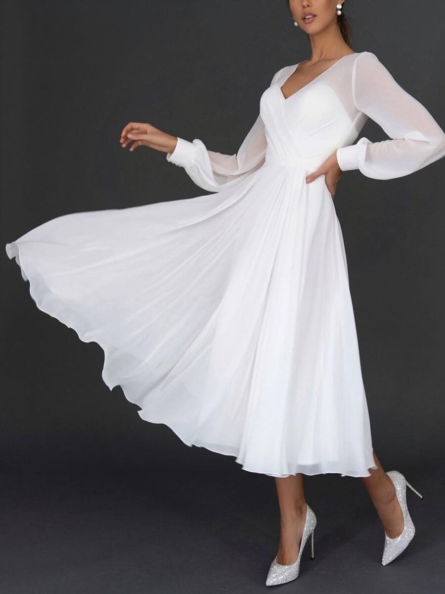 Vestido Largo de Mujer Primavera/Verano 2021, Estilo Europeo y Americano, Vestido de Gasa con Mangas Largas y Corte Evase, Sexy