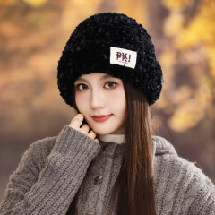 韩版冬季新款帽子女时尚毛绒针织帽加绒加厚包头帽防寒保暖毛线帽