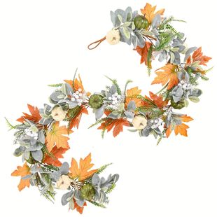 Maple Leaf Garland Door Hanging Harvest Festival Pumpkin Maple Leaf Vine Holiday Scene Home Corridor Office Yard Halloween