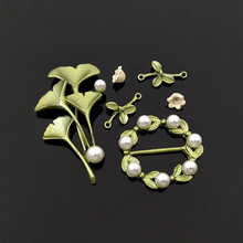 韓版時尚綠色花卉系列烤漆珍珠女士珍珠花束胸針手鏈耳環飾品1011