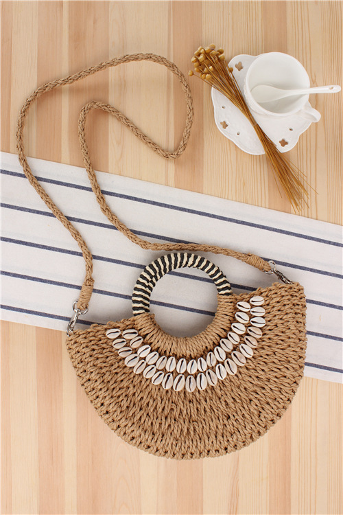 String Closure Type Ring Handle Strap Type Women's Medium Spring&summer Straw Vacation Straw Bag