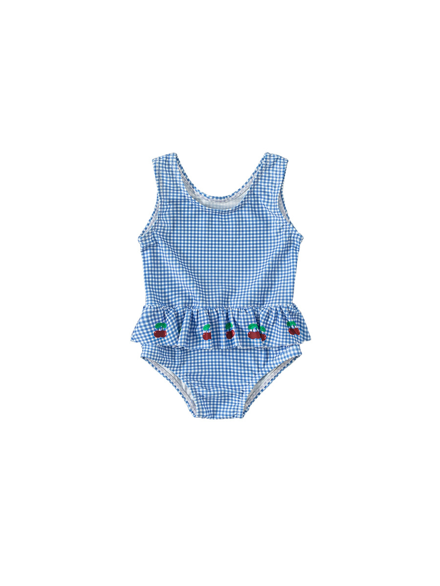 Youbao ropa para niños traje de baño de verano para niños, estampado de cereza a cuadros, costuras, chaleco con volantes, traje de baño de una pieza