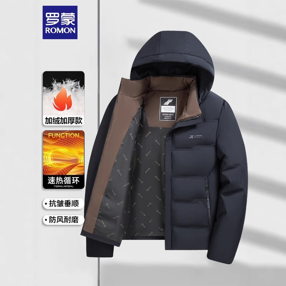 Romon Dad's Winter Jacket for Middle-Aged Men, Winter Fleece-Lined Thickened Cotton Coat, Warm down Cotton Jacket for Middle-Aged and Elderly