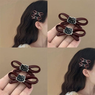 尼泊尔红！早秋高级感新款黑色小猫安克拉红蝴蝶结发夹质感刘海夹