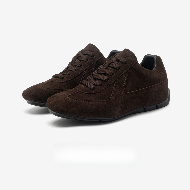Men's German training shoes, 6CM inner height-increasing, suede, retro-style boxing training shoes, British-style thin-soled casual shoes, 6285, black