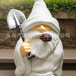 跨境爆款花园抽烟铁锹矮人摆件白胡子老人侏儒套装雕像树脂工艺品