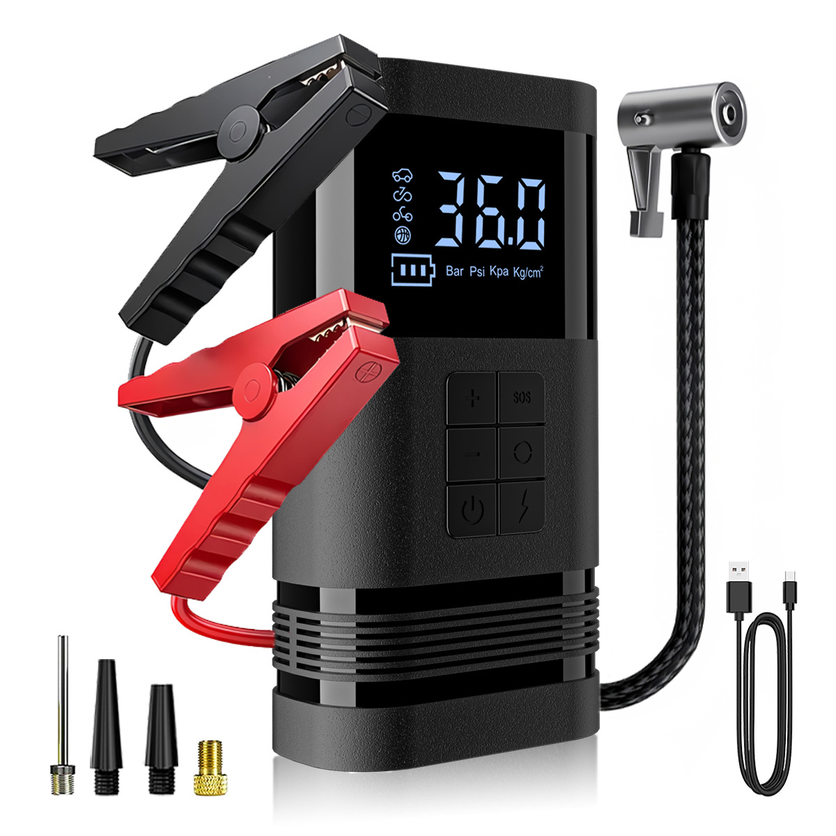 Wireless Car Air Compressor, Digital Display Automatic Charging and Shut-Off Tire Inflator, Portable Emergency Lighting Car Air Pump