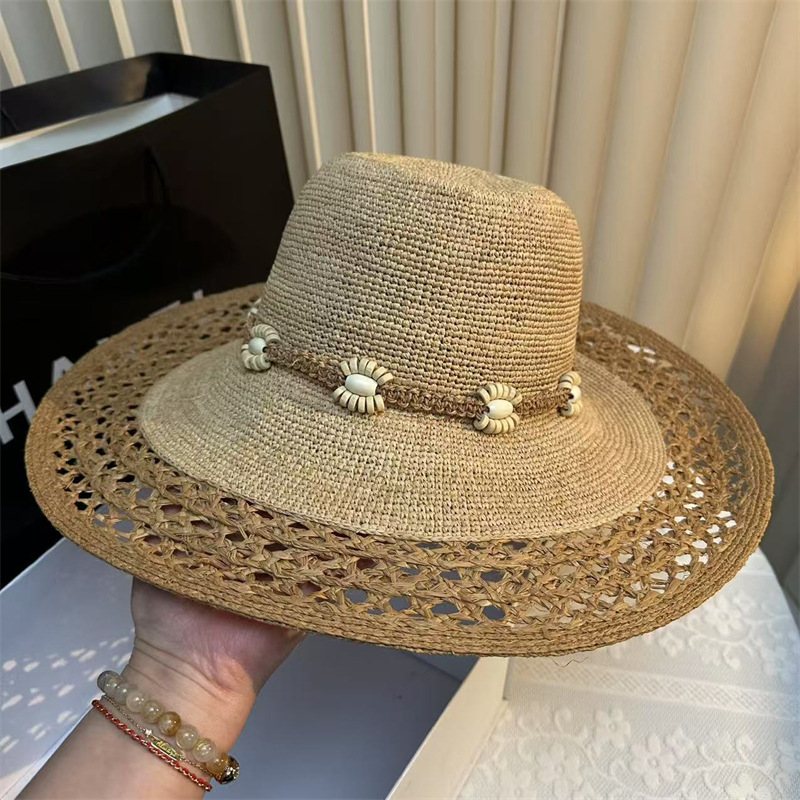 Cappello di paglia raffia stile hepburn donna cappello mare_voghion.com