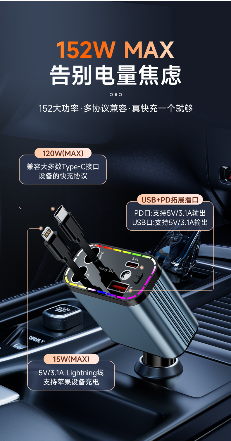 Suitable for Bmw X1X2X3X4X5 Series 3 Series Gt Car Charger Fast Charging Starry Sky Vertex Cigarette Lighter Conversion Head USB