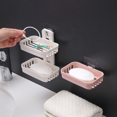 トイレの水を切って壁掛けの浴室の棚の石鹸の箱の二重の穴を開けない石鹸の箱の吸盤の石鹸の棚のアイデアを置きます。