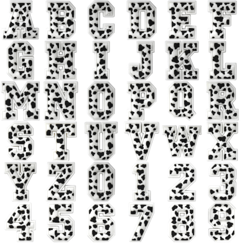 黑白豹纹英文字母平面软胶贴片手机壳服饰diy饰品配件简约pvc配饰