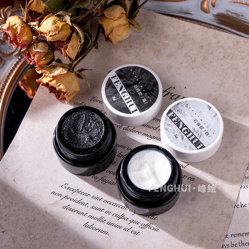 Disposable plaster sand stone glue vintage oil painting relief frosted texture creative black and white Japanese nail polish glue