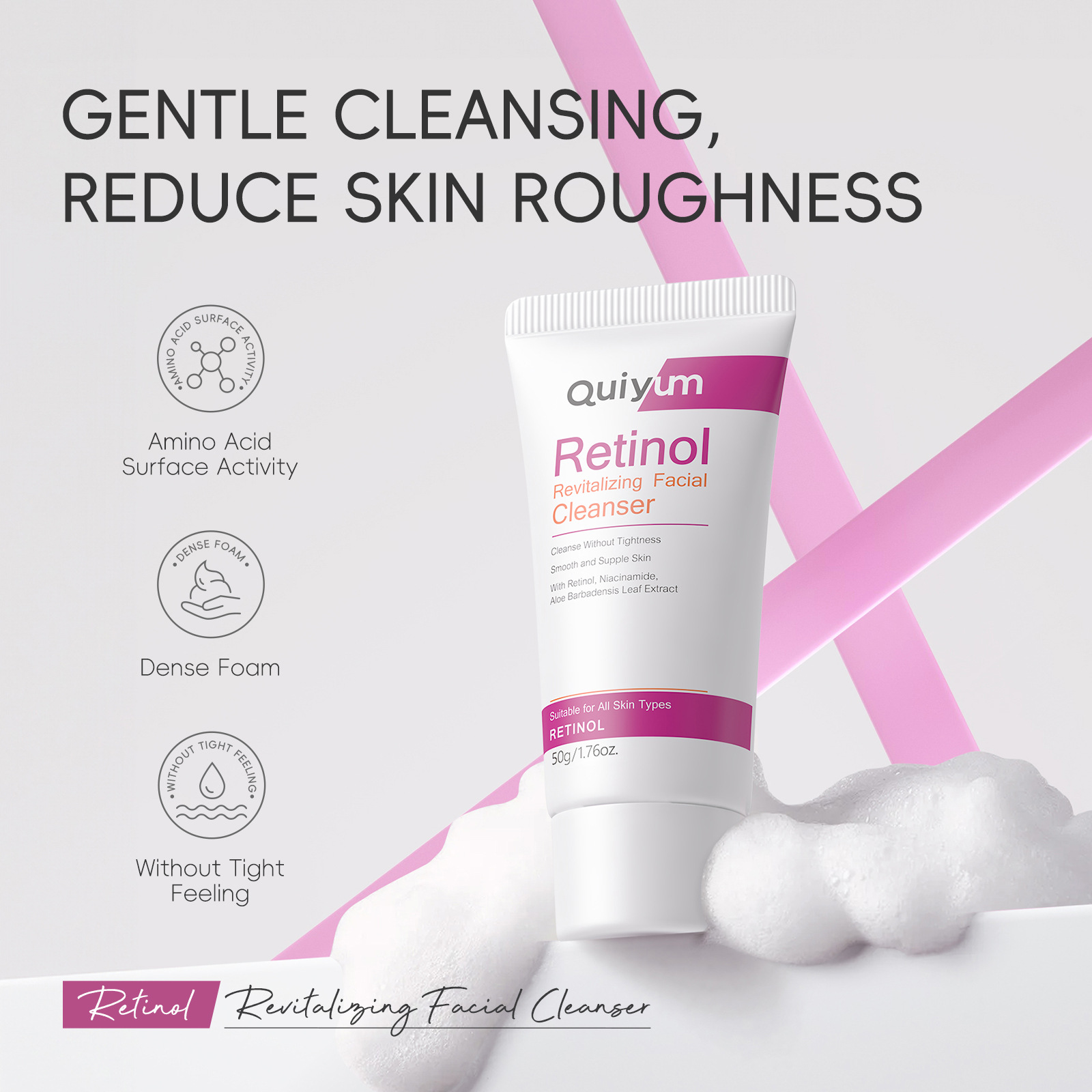 QUIYUM Retinol Facial Cleanser 50g, a cross-border skincare manufacturer, is a pore-cleansing, hydrating and moisturizing facial cleanser Item Picture