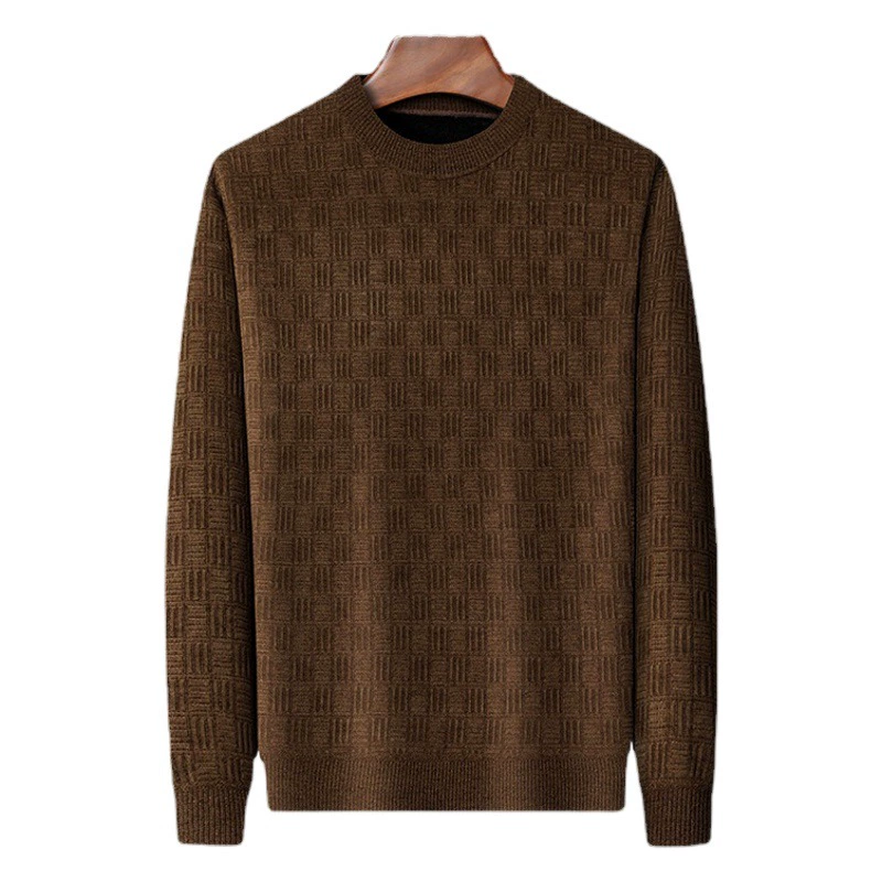 Утолщенный жаккардовый свитер из синели на флисовой подкладке, мужской новый Однотонный пуловер с круглым вырезом, вязаная Базовая рубашка 2022 года, Осень-зима