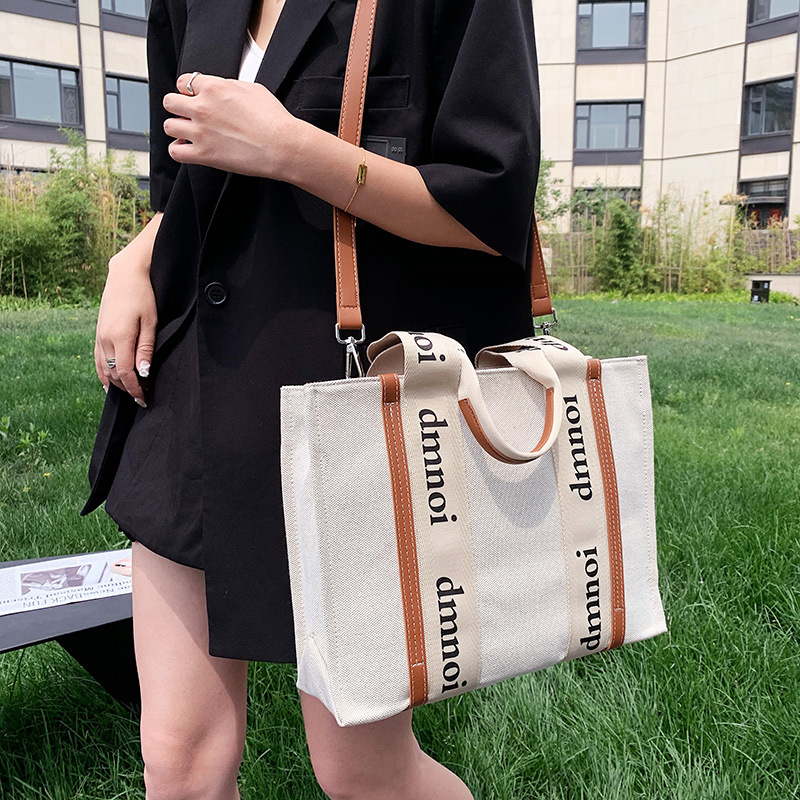 Bolsos para Mujer 2025, Bolso Tote de Lona de Gran Capacidad, Bolso de Mano Informal, Bolso Bandolera con Estampado Simple