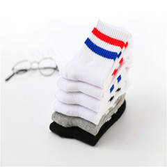 Children's striped socks, 100% cotton white socks, wholesale two-bar children's socks for boys and girls