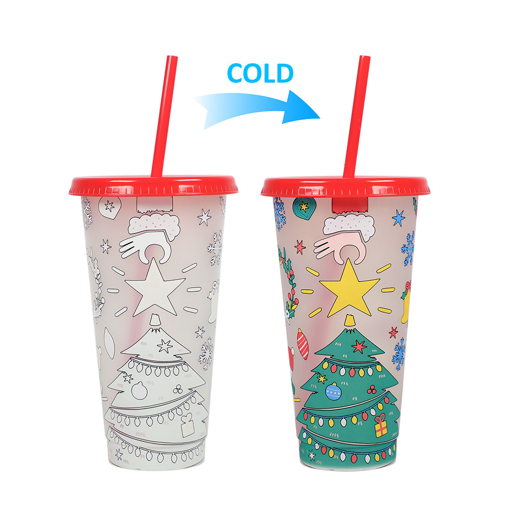 Spot transfronterizo de 710ml taza de plástico de color frío de gran capacidad PP taza de té con leche bebida fría con taza de paja con fábrica de inspección NBCU