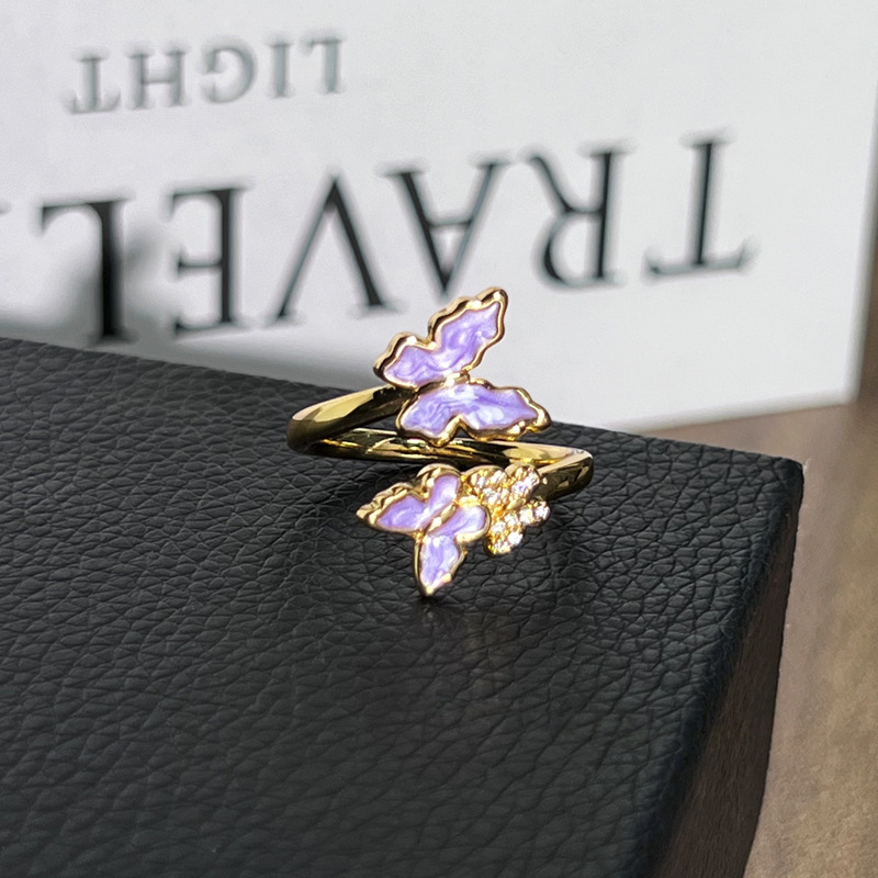 7g Weight Open Rings Classification Adjustable Ring Size 1 Piece Quantity Holiday, Tea Party Occasion Copper Material Flower, Butterfly Pattern All Seasons Season Women's Gender Enamel Design Classic Style, Shiny Style Wholesale Jewelry Classic Style Shiny Flower Butterfly Copper Enamel Open Rings 16