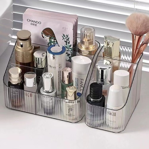 Light luxury storage box desktop cosmetic pen holder makeup storage bucket Nordic style transparent trapezoid cosmetic organizer