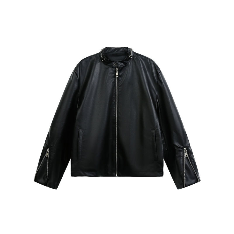 ANSWERME2026 cleanfit retro design zipper PU leather jacket unisex motorcycle outerwear ANSWERME2026 cleanfit retro design zipper PU leather jacket unisex motorcycle outerwear