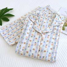 春夏纯棉绉布双层棉纱月子服产后长袖长裤哺乳孕妇装喂奶家居服