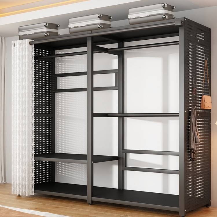 All-Steel Coat Rack for Home Small Apartment Rental Wardrobe Storage Rack Open Shelf Wardrobe Integrated