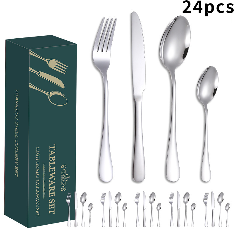 Conjunto de cubiertos de acero inoxidable transfronterizo de 24 piezas cuchillo de filete cuchara de cubiertos occidentales caja de regalo estado de ánimo cuchillo de huevo exportación