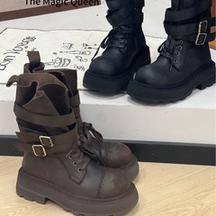 复古磨砂烟筒粗跟短靴女2025新款爆款套筒切尔西靴厚底圆头马丁靴