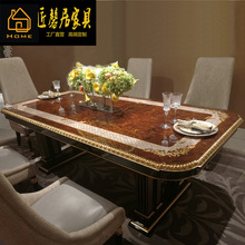 欧式长餐桌椅组合彩绘长方形餐桌6人餐厅饭桌新古典家具