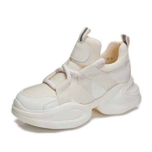 Genuine leather dad shoes for women Korean version 2024 spring and autumn new black thick sole inner heightening ins internet celebrity versatile sports shoes