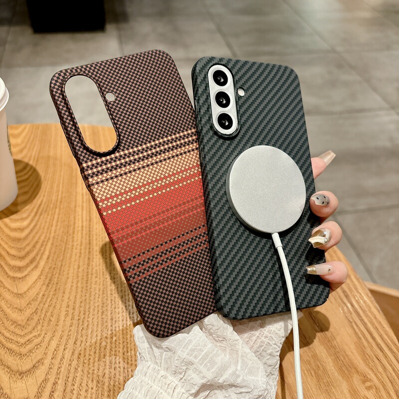 Trendy Brand Suitable for Samsung A56 Carbon Fiber Texture Skin-Feel Magnetic Phone Case Samsung A55 Simple and Fashionable Anti-Slip and Anti-Fall
