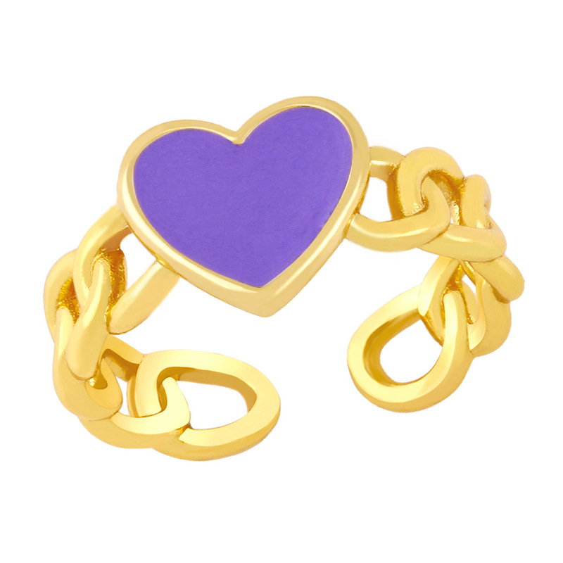 Fashion Dripping Oil Chain Heart Copper Ring Wholesale Nihaojewelry display picture 5