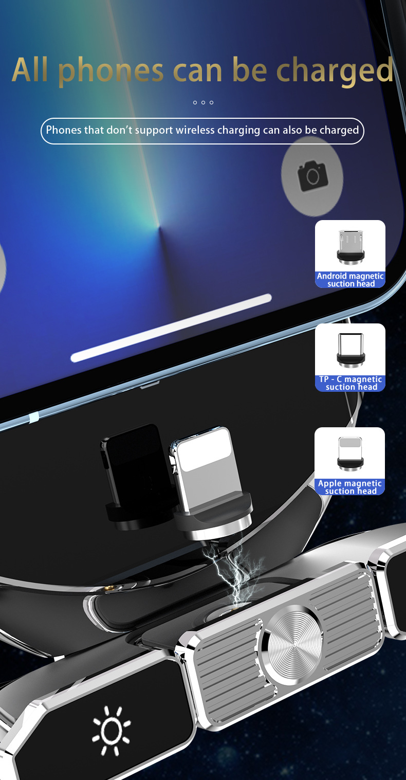 Cross-Border Car Mobile Phone Holder Charger Suitable for Huawei Apple Samsung Xiaomi Wireless Charging Navigation Holder