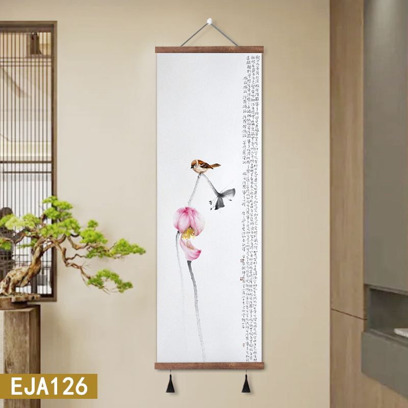 新しい中国式の水墨のハスの花の装飾画の巻き軸画の3連画の禅意の廊下の通路は家に入ります。|undefined