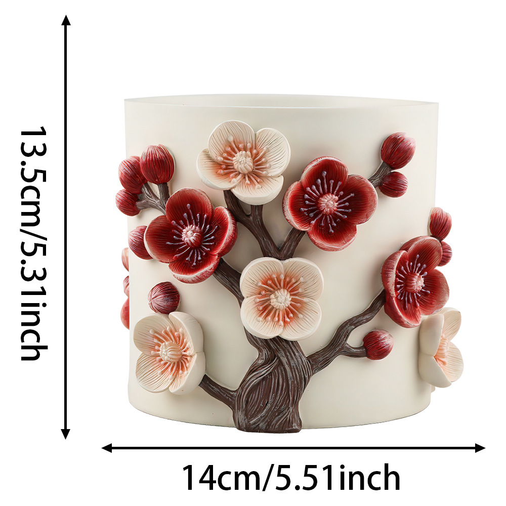 Overseas Hot ChinaFourGentlemen Three-dimensional Pattern Plum Blossom Decorative Thickened Large Diameter Resin Flower Pot