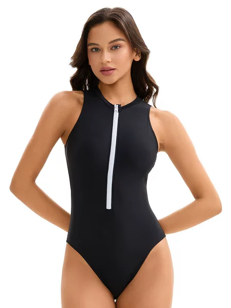 Cross-Border New Sleeveless One-Piece Swimsuit for Women Sexy Solid Color Triangle Wetsuit Amazon European and American Sports Swimwear